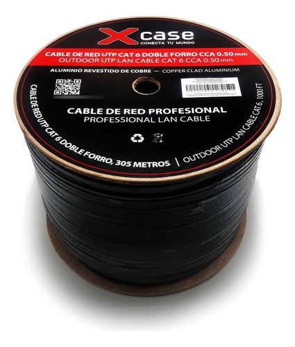 Bobina Cable Utp Cat6 305 Metros Xcase Doble Forro Exterior