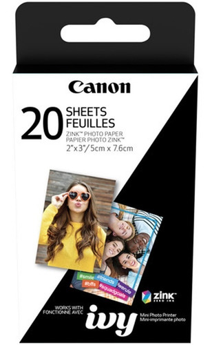 Canon Papel Zink Photo Paper Pack 20 Hojas Para Mini Ivy