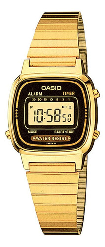 Relógio Casio Vintage Digital Feminino Dourado La670wga-1df Mostrador Preto