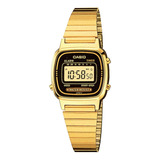 Relógio Casio Vintage Digital Feminino Dourado La670wga-1df Mostrador Preto
