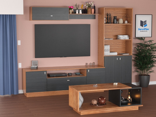 Combo Rack Tv + Biblioteca + Repisa + Mesa Ratona Modular