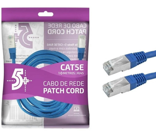 Cabo De Rede Rj45 10m Ethernet Lan Rj45 Cat5e Azul  018-9920