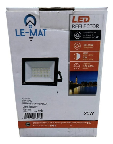 Reflector Led Le-mat 90 Lm. Ip66 20w. Mapache