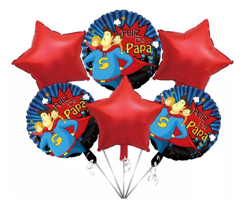 Combo 6 Globos Feliz Dia Del Padre Super Papa 45 Cm