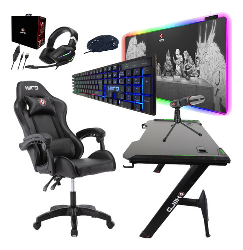 Setup Silla Gamer Escritorio Led Mousepad Rgb Teclado Mouse Color Negro