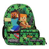 Kit Mochila Infantil Menino Costas Juvenil Minecraft Game