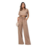 Conjunto Moletom Blusa E Calça Pantalona Bolso Destacado