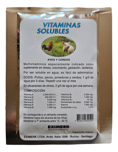 Multivitaminico Para Aves Gallinas Pollos Pollitos Gallos