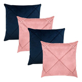 4 Capas Para Almofada Veludo Drapeada Quadrada Rose E Azul