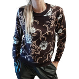 Sweater Mujer Doble Hilo Bremer Flores Abrigado 