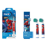 Escova Dental Elétrica Vitality Kids Homem Aranha + 2 Refis 