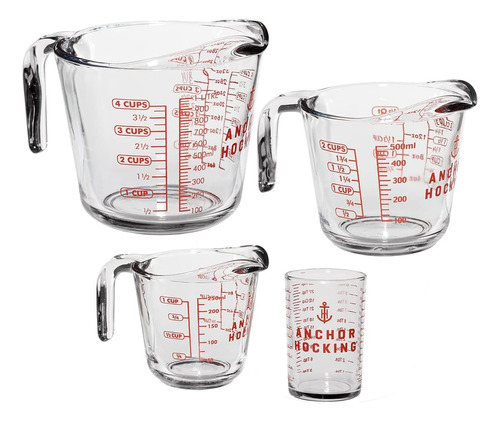 Vasos Medidores De Vidrio, Juego De 4 Piezas - 5 Oz, 1 Taza,