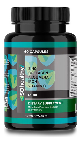 Shield: Vitamina C Aloe Vera Zinc - 60 Capsulas | Sohealthy7