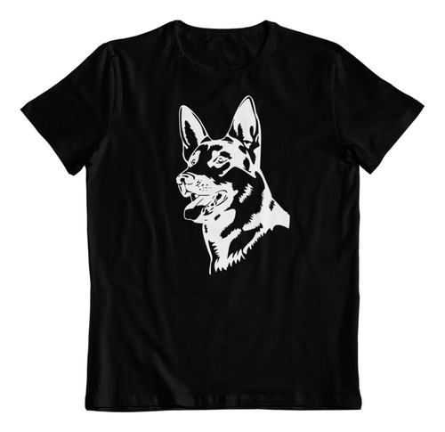 Polera Negra Algodon Estampado Dtf Pastor Aleman Cachorro