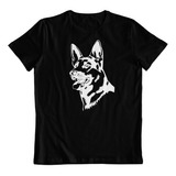 Polera Negra Algodon Estampado Dtf Pastor Aleman Cachorro