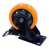 Rodachina De 4 100mm 130kg Plano Naranja Con Freno