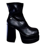 Botin De Mujer Ecocuero Negro Plataforma Con Tacon