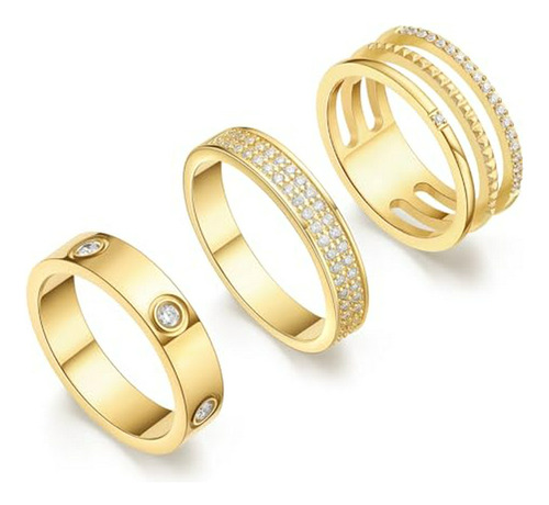 Anillos De Oro Pdwznba Para Mujeres - Set De Anillos Apilabl