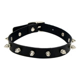 Gargantilha De Couro Spikes Choker Coleira Preta Punk Gótica