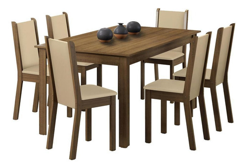 Mesa De Comedor Madesa Miriam De Madera Con 6 Sillas, Color Rcp, Rústico/crema/perla