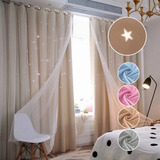 Cortinas Grises Blackout Largas 275x241cm Con Estrellas,2pzs