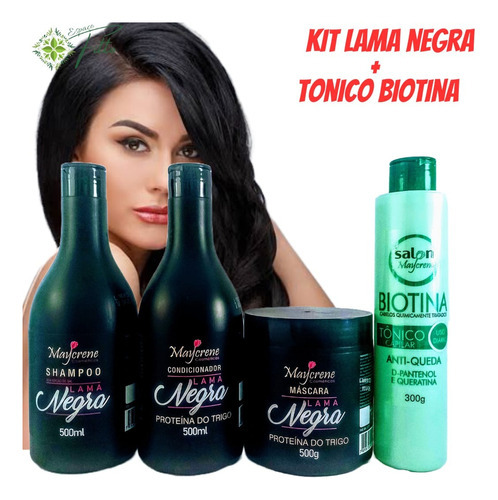  Kit Lama Negra + Tonico Biotina Maycrene(shamp+cond+masc)