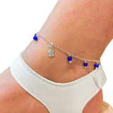 Pulsera Tobillera Toturga Con Agata Azul Plata 925