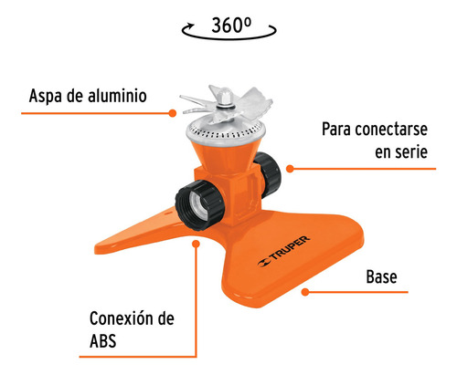 Aspersor Metálico, Giratorio C/aspas, Riego 5m, Truper 10329