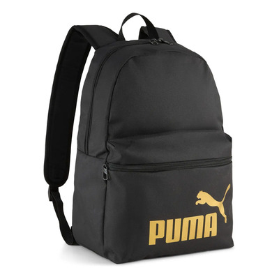 Mochila Puma Phase Backpack, Negro Y Dorado Diseño De La Tela Lisa Liso