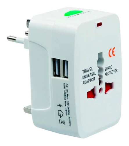 Adaptador Enchufe Universal  Para Viajes Con 2 Puertos Usb