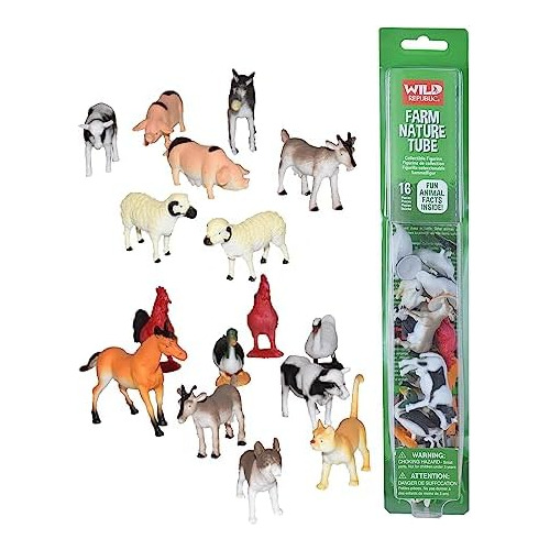 Tubo De Figuras De Granja, Caballo, Vaca, Burro, Pato, ...