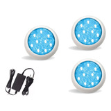 Kit 3 Leds De Piscina Monocromático Azul 9w + Fonte 2-a