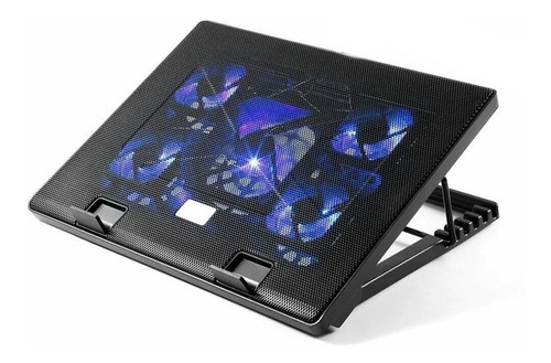 Cooler Para Notebook 12-17, 5 Ventiladores Alto Rendimiento Color Negro Color Del Led Azul