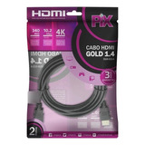 Cabo Hdmi Pix Gold 1.4, 4k  Preto2 Metros - 018-0214