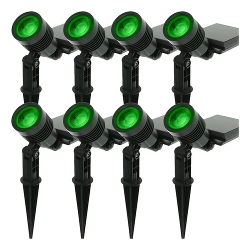 8 Luminária Refletor Jardim Solar Led 10x Forte Verde Branca