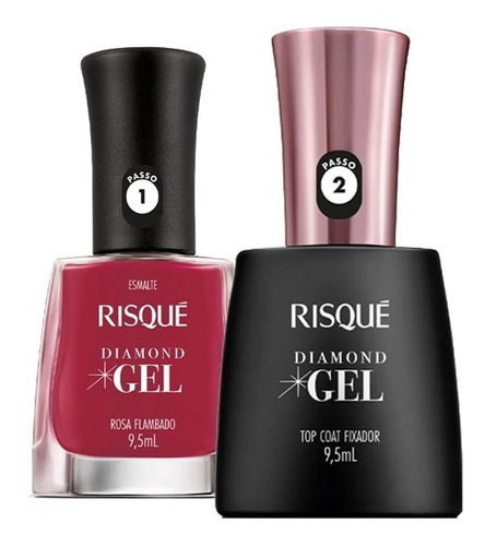 Esmalte Risque Diamond Gel Rosa Flambado+ Top Coat Fixador