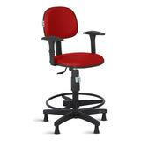 Cadeira Caixa Alta Balcao Secretaria C/ Braco Rcp Vermelho