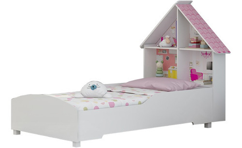 Cama Infantil Casinha 090 Com Pés Branco Acetinado - Gelius