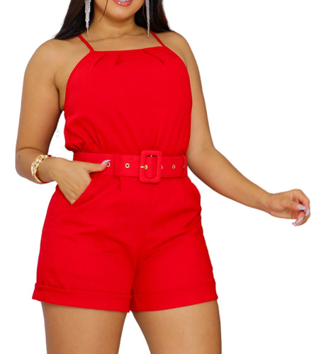 Conjunto Feminino Alfaiataria Blusa Short Cinto Social Linho