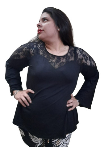 Blusa Fiesta,evase Mangas Oxford Talles Grandes Y Especiales