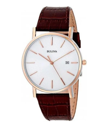 Bulova Relógio 98h51 Aço Inox - Pulseira Couro De Crocodilo