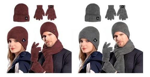 2 Gorros Bufanda Guante Conjunto Térmico Invierno Frio 