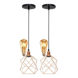 2 Pendentes Aramado Cálice + 2 Lâmpadas St64 Led Vintage Cor Cobre Rose Gold