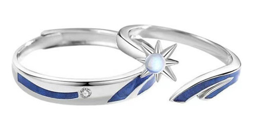 Set Anillos Pareja Novios Diseño Estrella Detalles En Azul