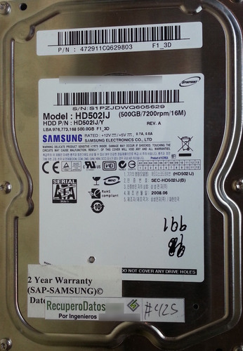Disco Samsung Hd502ij 500gb 3.5 Sata - 991 Recuperodatos