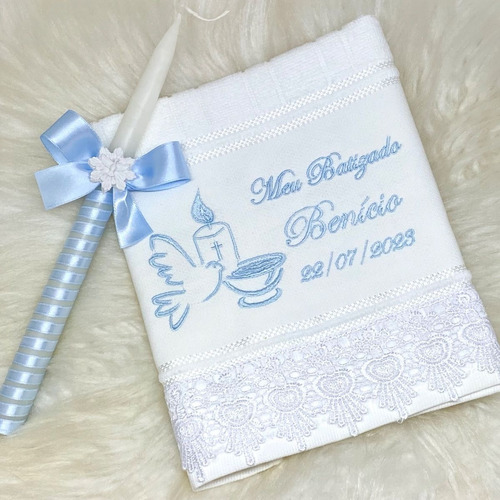 Toalha Batizado Bordada Personalizada - Vela Brinde!!