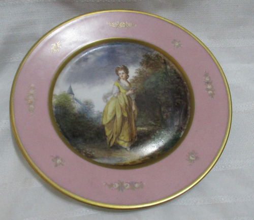 Bello Plato Decorativo Lady Limoges France Firmado Rosa Oro