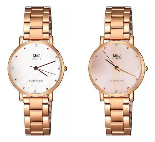 Reloj Q&q Qyq Elegante Glamour Acero Oro Rosa + Estuche Dama