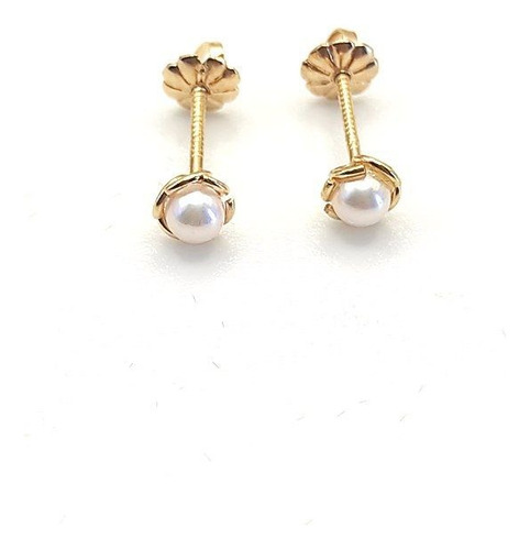 Aros Apegados De Oro 18 K Perlas Con Detalles Oro