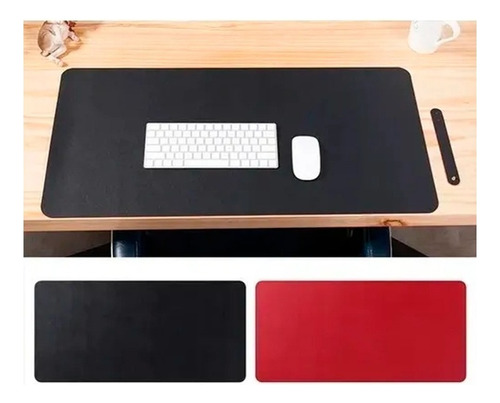 Alfombrilla Mousepad De Cuero Impermeable Reversible 80x40 Color Negro/rojo